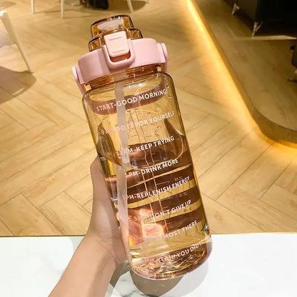 68 oz Motivational Water Bottle – 2 L Leak-Proof Sports Jug with Straw, Time Marker & Flip-Top Lid, BPA-Free Pink
