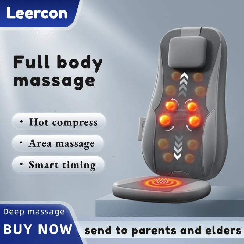 Full-Body Massage Seat | Dual-Rail Back Massage, Heat Therapy, Vibration & Home/Car Use