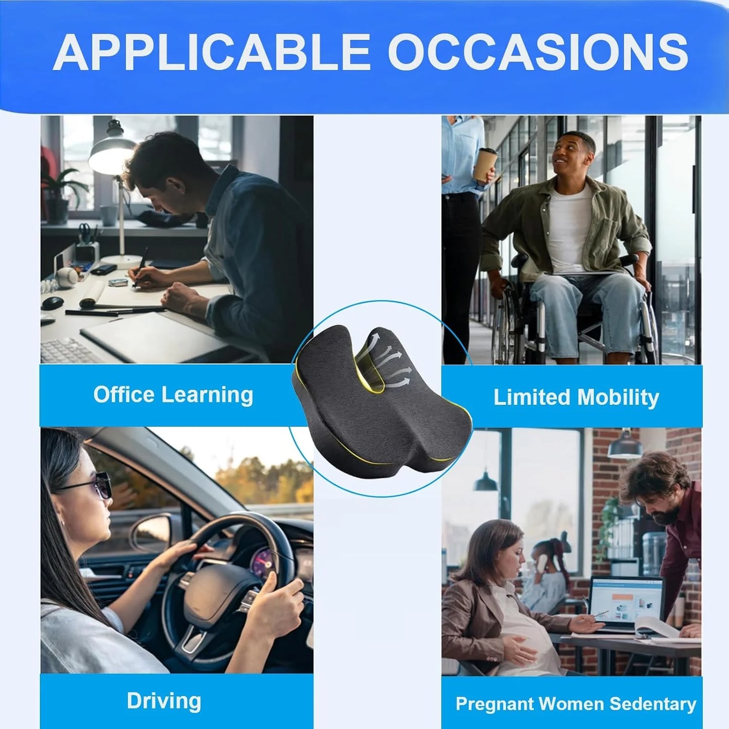 Thick Memory Foam Seat Cushion | Office Chair Cushion for Long Sitting | Ergonomic Coccyx and Hip Support
