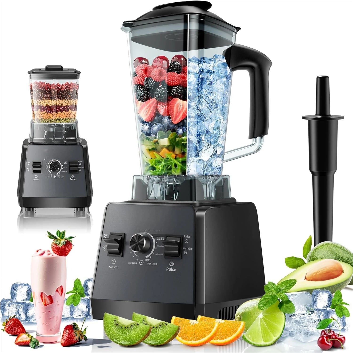 Professional Blender & Grinder Combo | 2400W Peak Power, 68oz BPA-Free Pitcher, 25000 RPM Ice Crusher | Smoothies, Shakes & More