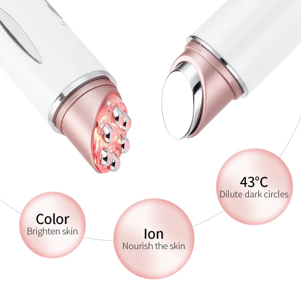 Heated EMS LED Eye Massager | Photon Therapy, Anti-Wrinkle, Eye Bag Remover, Face Lifting Wand – 3 Light Modes, Hot Compress