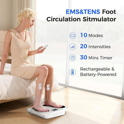 EMS Foot Massager for Neuropathy & Plantar Fasciitis | TENS Circulation Machine with 10 Modes & 20 Intensities