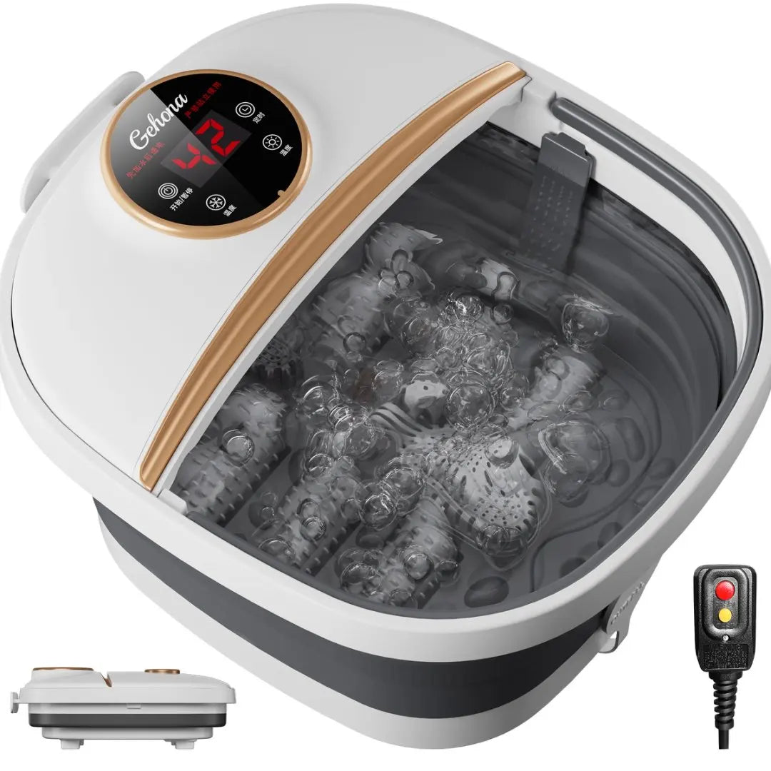 Foldable Foot-Spa Bath Massager – 96-116 °F Heat, Bubble & Spray Jets, 6 Manual Rollers, Red-Light Therapy, 10–60 min Timer