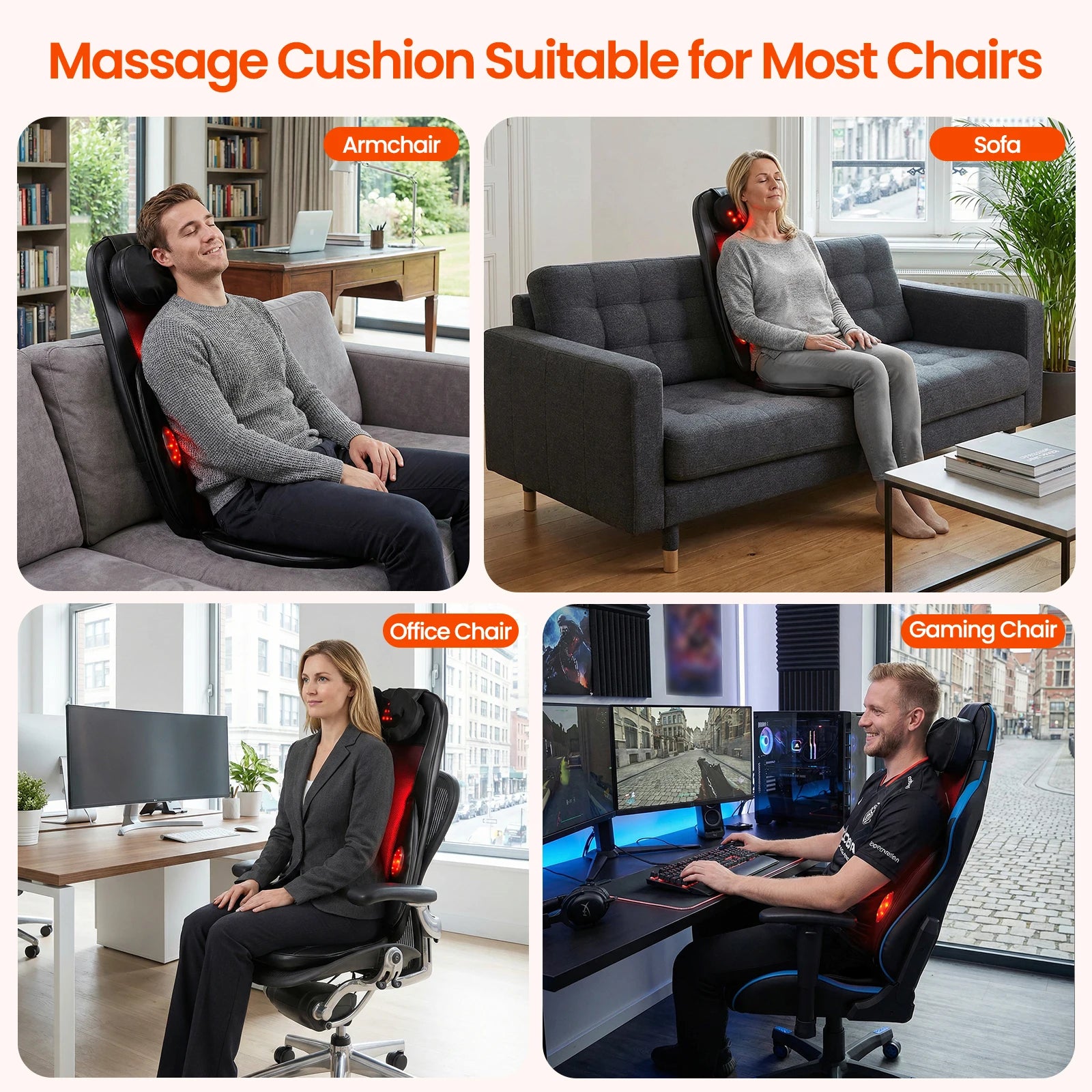 Heated Full-Back Massage Seat Cushion with Remote Control