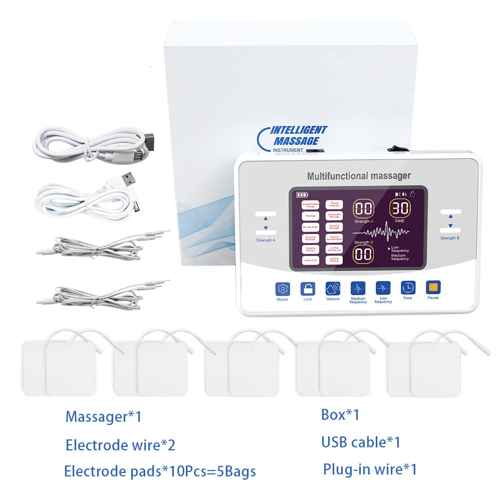 Electric TENS & EMS Massager – 12-Mode Pain-Relief Unit, 30 Intensity Levels, Dual-Channel, USB-C Rechargeable LCD Device