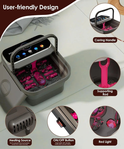 Collapsible Foot Spa with Heat & Bubbles | Foot Bath Massager with Temperature Control, Remote, Rollers & Pedicure Stone