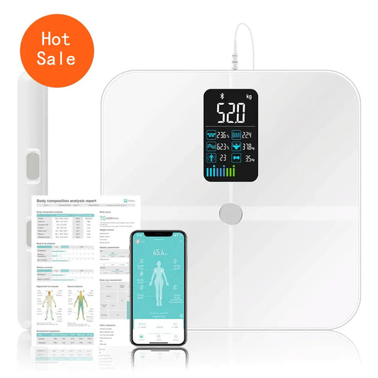 Smart Body Composition Scale | 8-Electrode Body Fat Monitor with Hand Sensors, TFT Display, App Sync, 18 Metrics, Baby Mode