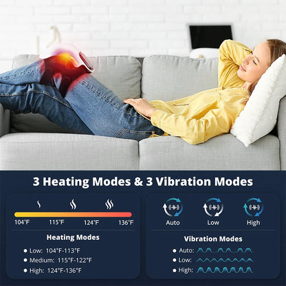 Heated Knee Massager with Vibration | 3 Heat & Massage Levels | LED Display | Cordless Rechargeable Knee Brace for Pain Relief & Joint Recovery