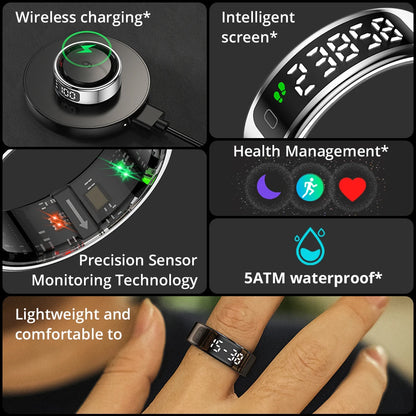 Smart Ring for Health Tracking | OLED Display | Heart Rate, SpO₂, Sleep & Stress Monitor | 5ATM Waterproof, Wireless Charging