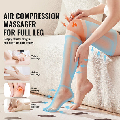 Leg Compression Massager with Heat | Full Leg Foot Calf Thigh Massager with Air Compression, 3 Modes, 3 Intensities, Knee Heating
