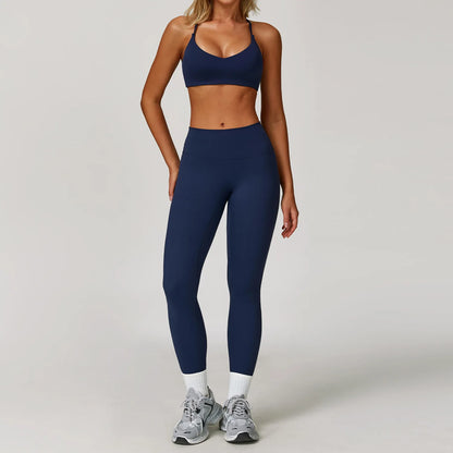 Seamless Yoga Set for Women | Long Sleeve Sports Bra and Leggings Workout Set with Breathable Stretch Fabric