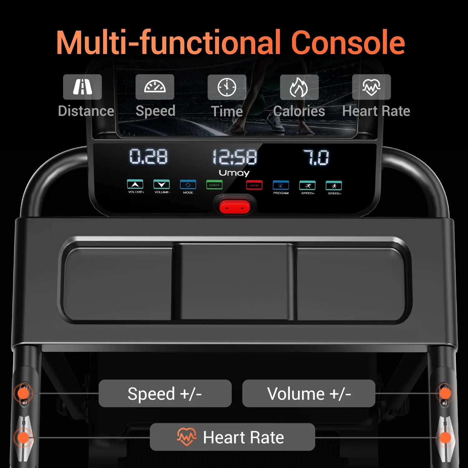 Foldable Treadmill with Smart Handrail & Shock Absorbing System 3.0 HP, Bluetooth & Heart Rate Monitor - 300LB Capacity