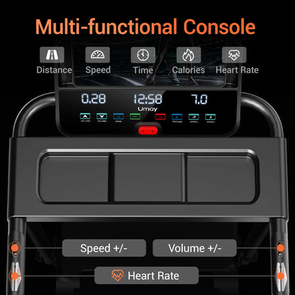 Foldable Treadmill with Smart Handrail & Shock Absorbing System 3.0 HP, Bluetooth & Heart Rate Monitor - 300LB Capacity