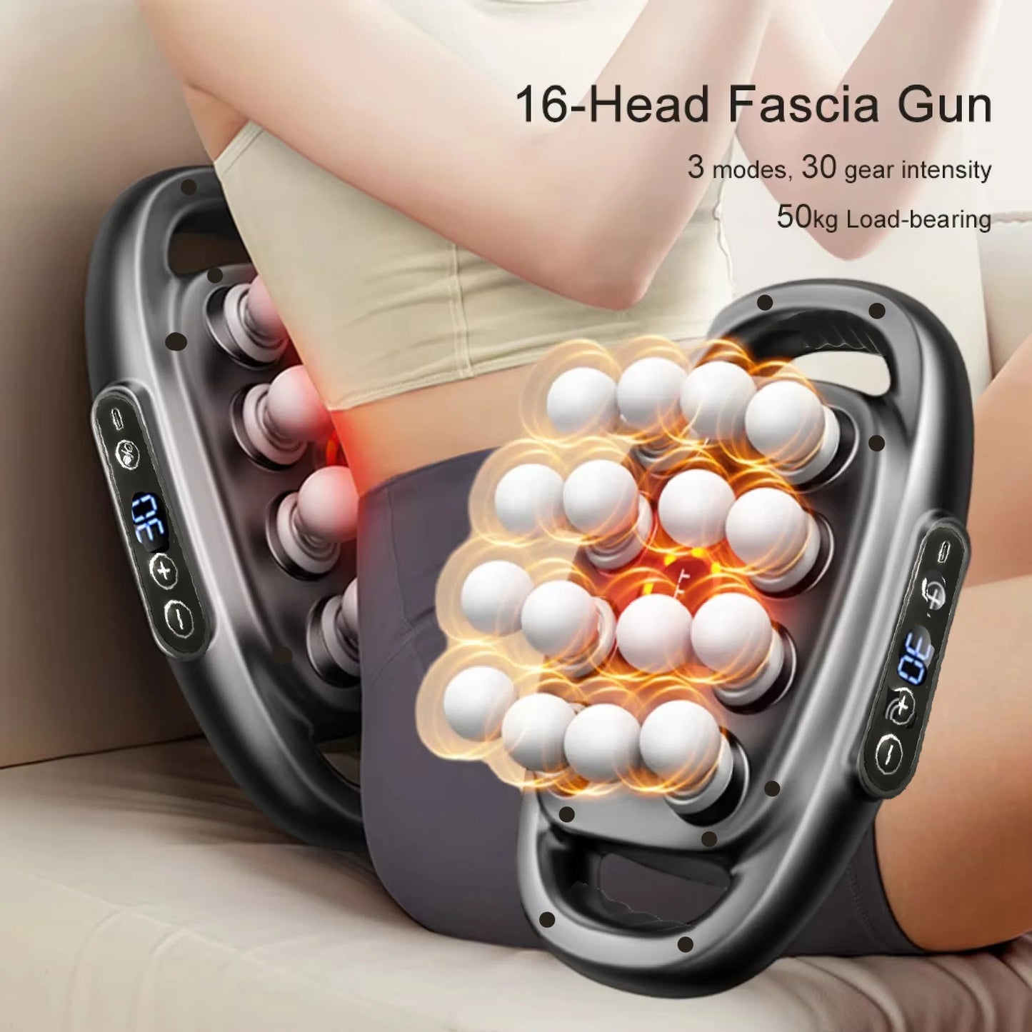 16-Head Deep Tissue Massager | Full Body Fascia Gun, 30 Speed Levels, Muscle Recovery Device