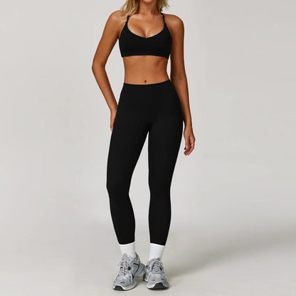 Seamless Yoga Set for Women | Long Sleeve Sports Bra and Leggings Workout Set with Breathable Stretch Fabric