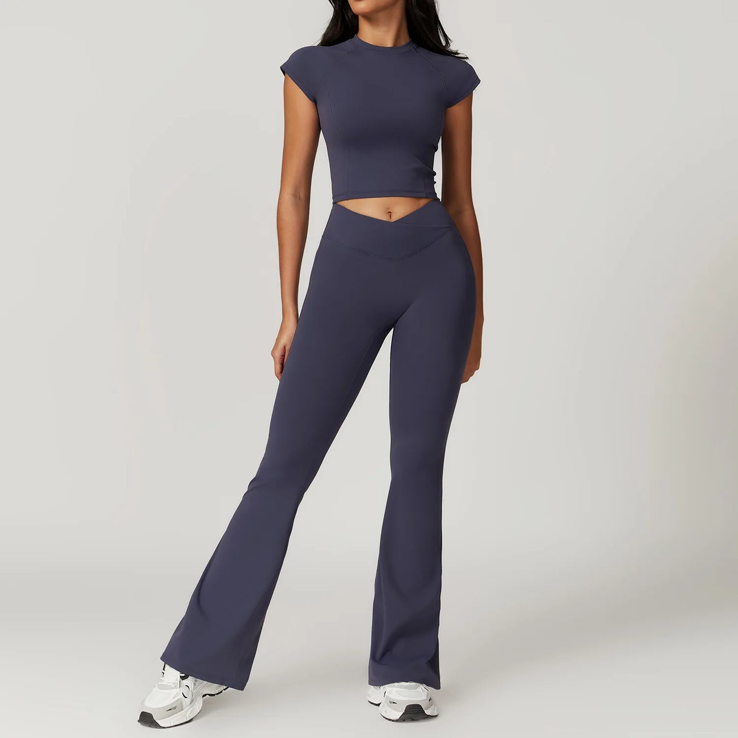 Yoga Set for Women | 2-Piece Short Sleeve Crop Top and High Waisted Leggings Workout Outfit with Quick-Dry Stretch Fabric