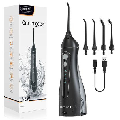 Cordless Water Flosser | Portable Oral Irrigator for Teeth Cleaning | 200ML Tank, 4 Nozzles, Rechargeable, IPX7 Waterproof, 3 Modes
