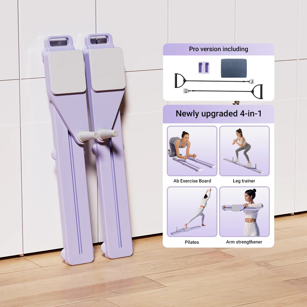 2-in-1 Ab & Ski Board | Pilates Reformer, Core & Leg Trainer | Home Gym Portable Split Machine with Resistance & Kneeling Pads