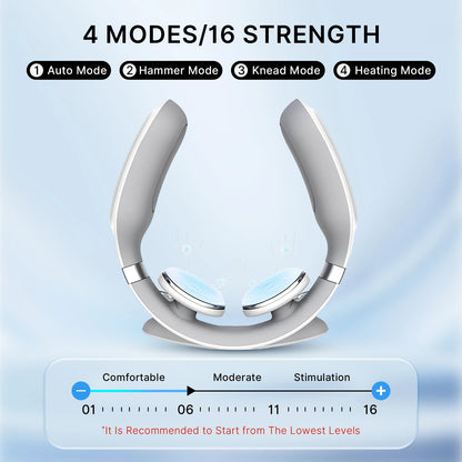 Cordless Neck Massager with Heat | 16 Intensity EMS, Deep Muscle Relief, Hands-Free Design