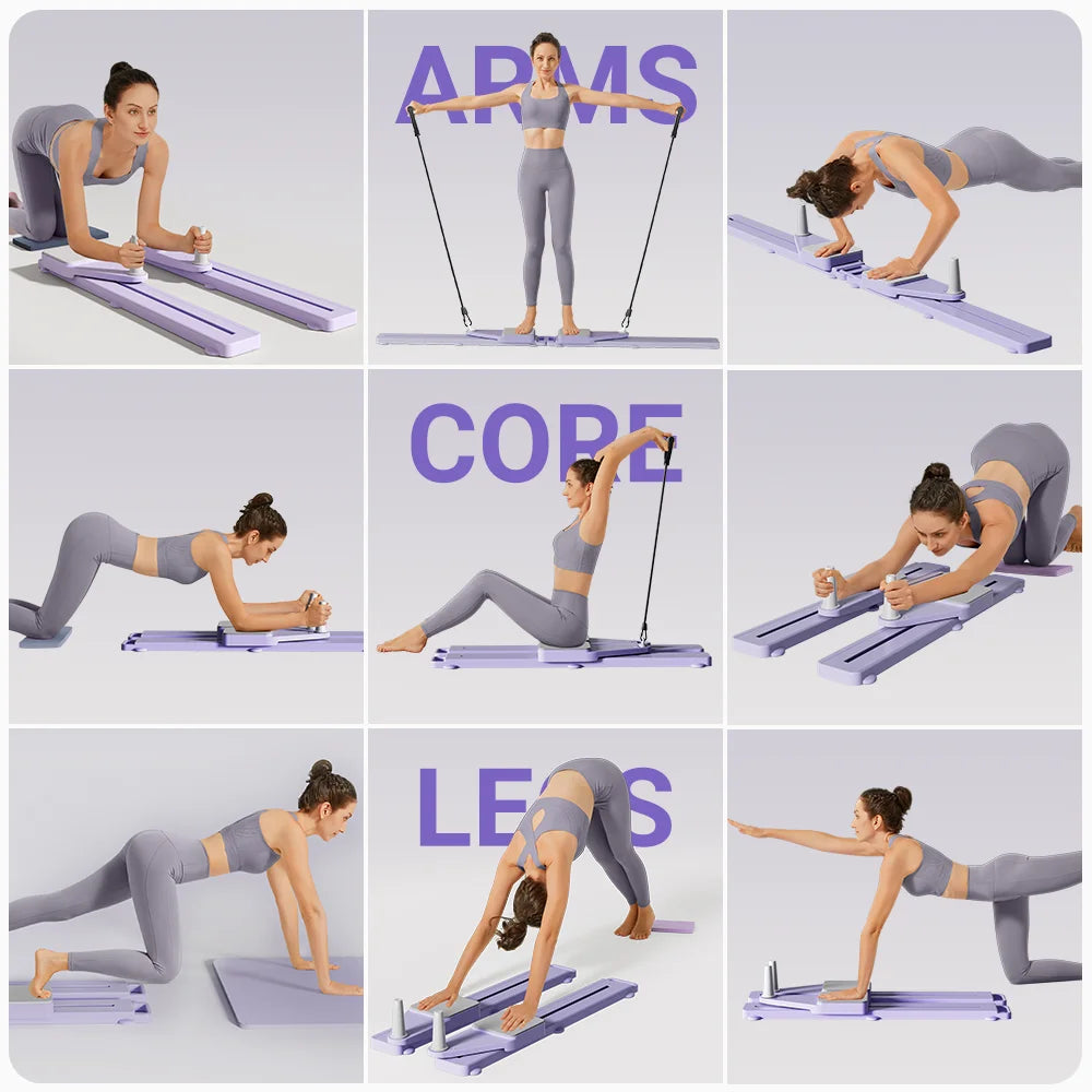 2-in-1 Ab & Ski Board | Pilates Reformer, Core & Leg Trainer | Home Gym Portable Split Machine with Resistance & Kneeling Pads