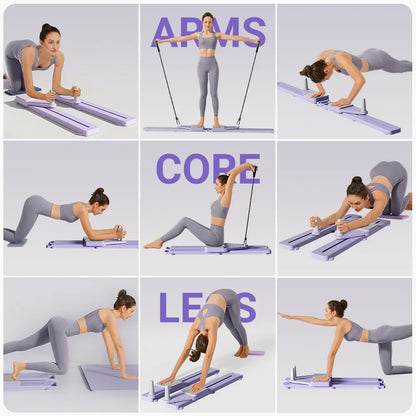 2-in-1 Ab & Ski Board | Pilates Reformer, Core & Leg Trainer | Home Gym Portable Split Machine with Resistance & Kneeling Pads