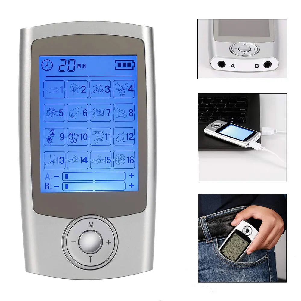 TENS Unit Muscle Stimulator | 16 Modes, Dual Output, Rechargeable EMS Massager for Pain Relief – Back, Neck, Legs