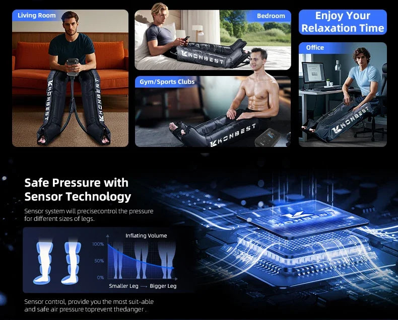Air Compression Recovery Boots | 4 Chamber Pressotherapy Leg Massager, 240 mmHg Circulation Therapy System