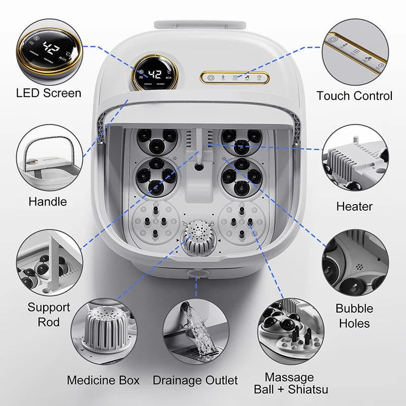 Foot Spa Bath Massager | Bubble Foot Bath Soaker Tub, Heat Control & Pedicure Rollers