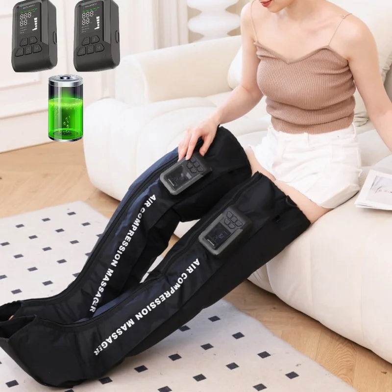 Leg Compression Massager with Air Pressure | Wireless Foot Calf Thigh Massager Wraps, Circulation Support, Rechargeable Pair