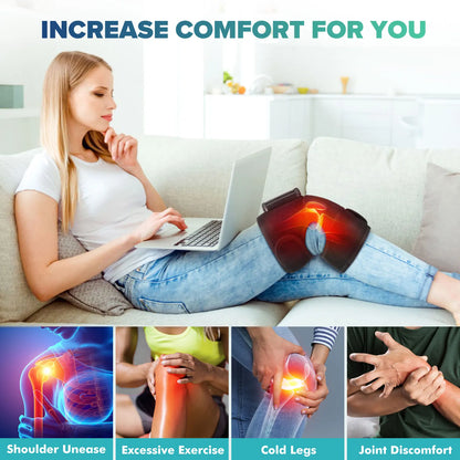 Knee Heating & Vibration Massager | 3-in-1 Hot Compress Pad for Knee, Shoulder, Elbow | 4000mAh Rechargeable, 3 Heat Levels