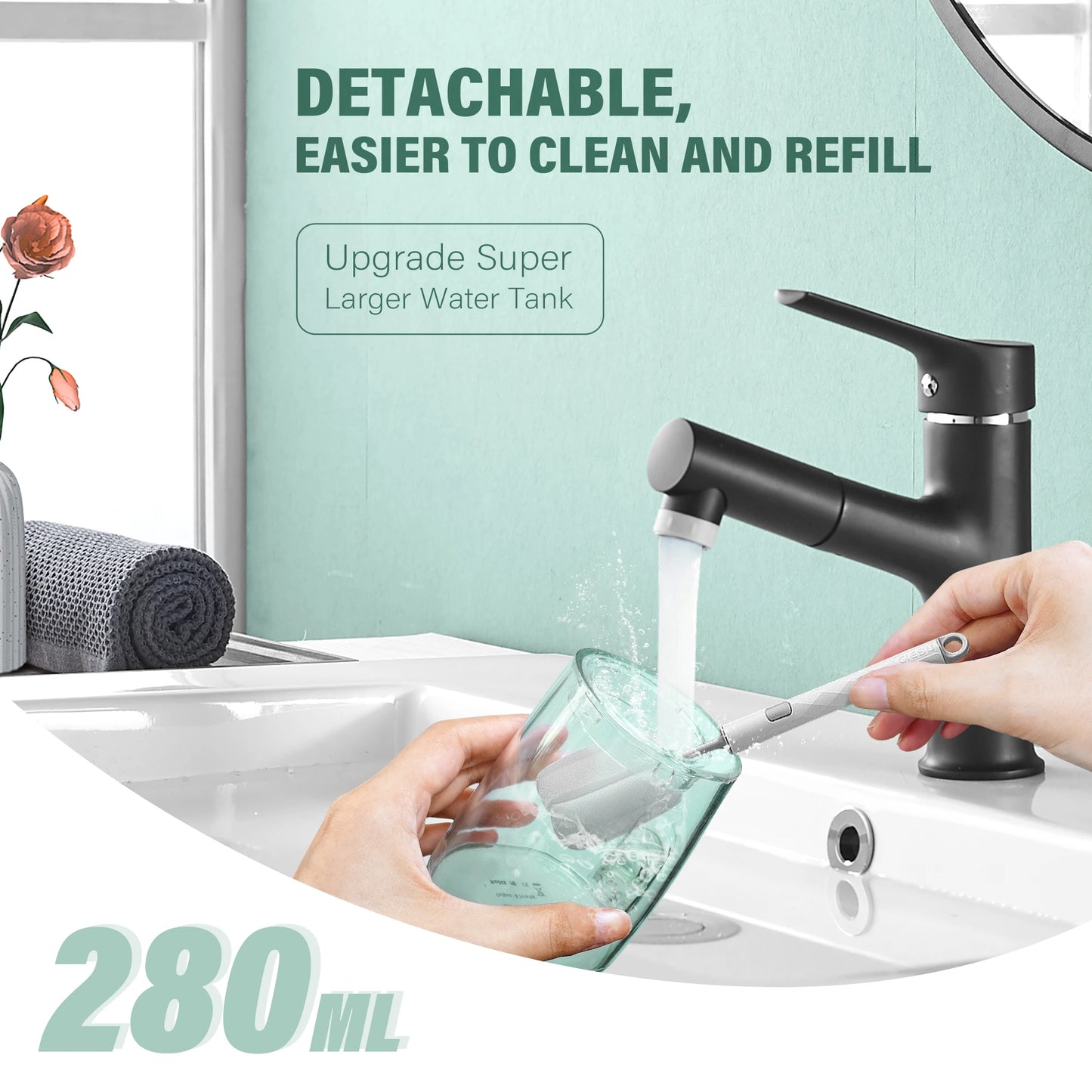 Cordless Water Flosser for Teeth 280ml | 4 Modes, 6 Jets, USB Rechargeable Oral Irrigator | Portable Dental Cleaner for Travel & Home Use