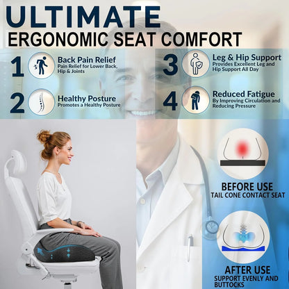 Thick Memory Foam Seat Cushion | Office Chair Cushion for Long Sitting | Ergonomic Coccyx and Hip Support