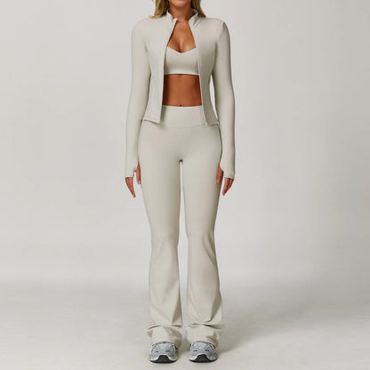 Seamless Yoga Set for Women | Long Sleeve Sports Bra and Leggings Workout Set with Breathable Stretch Fabric
