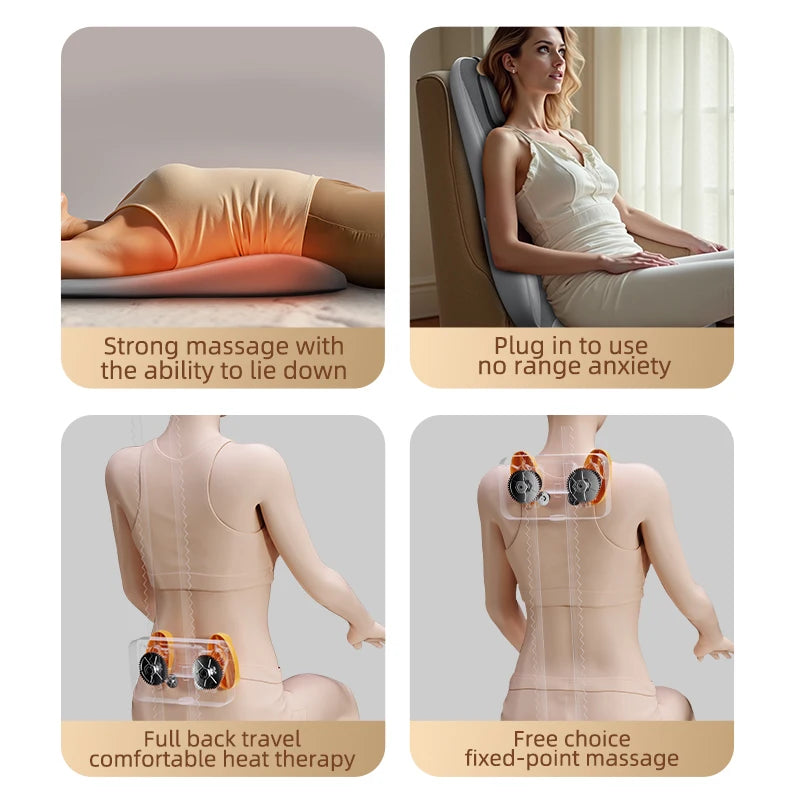 Full-Body Massage Seat | Dual-Rail Back Massage, Heat Therapy, Vibration & Home/Car Use