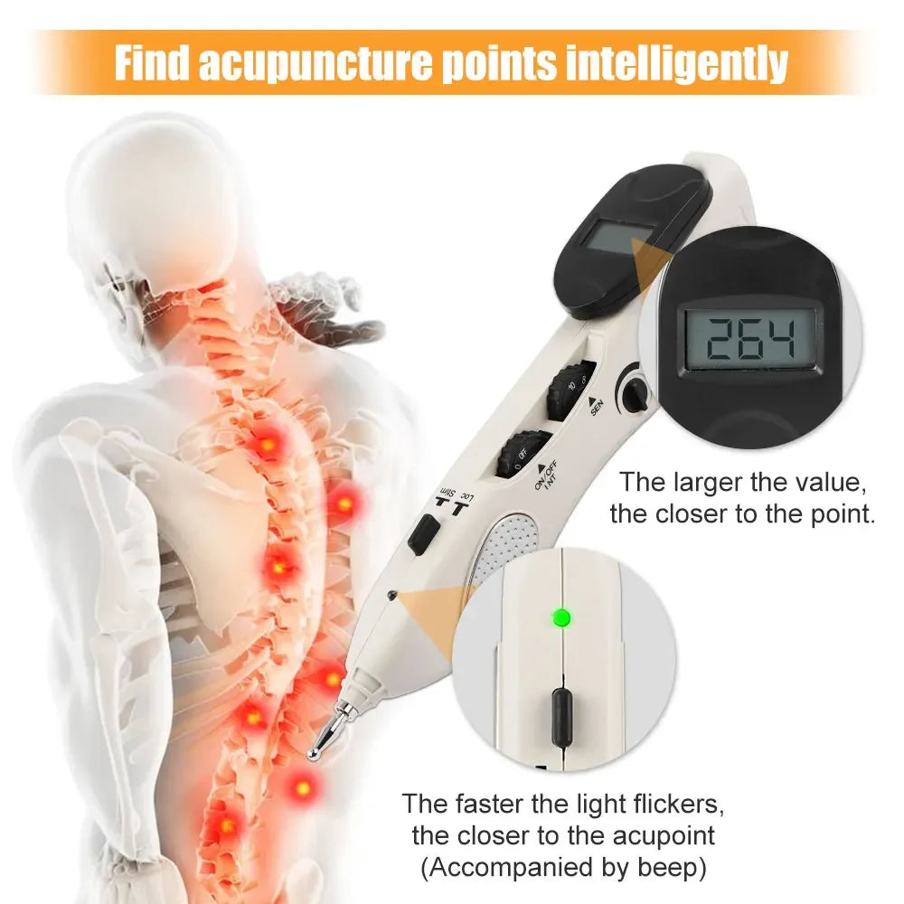 Electric Acupuncture Pen with LCD | Pain Relief Tool with 3 Probes & 10 Intensity Levels | Rechargeable Meridian Therapy by vitaAsana