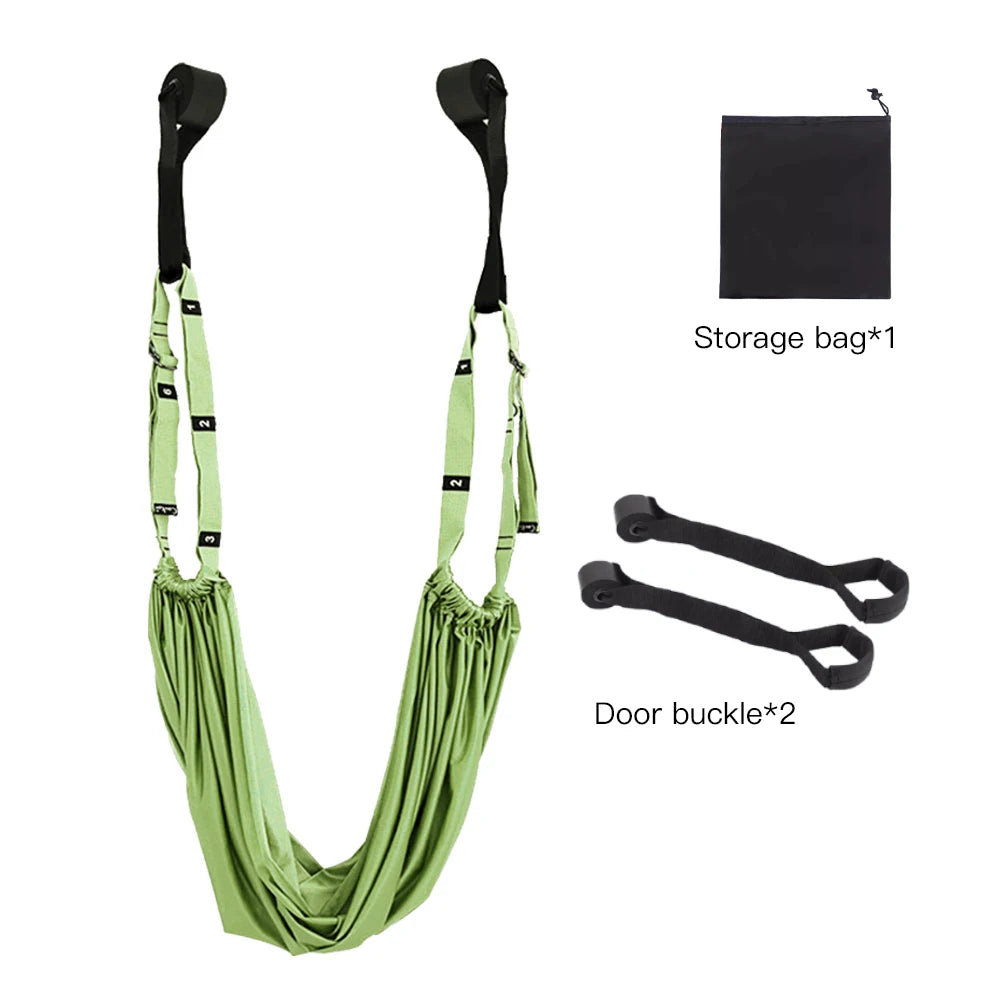 Adjustable Aerial Yoga Strap – Metal-Buckle Stretch Belt for Splits, Inversions & Backbends, Cotton-Blend, Pink/Green/Purple