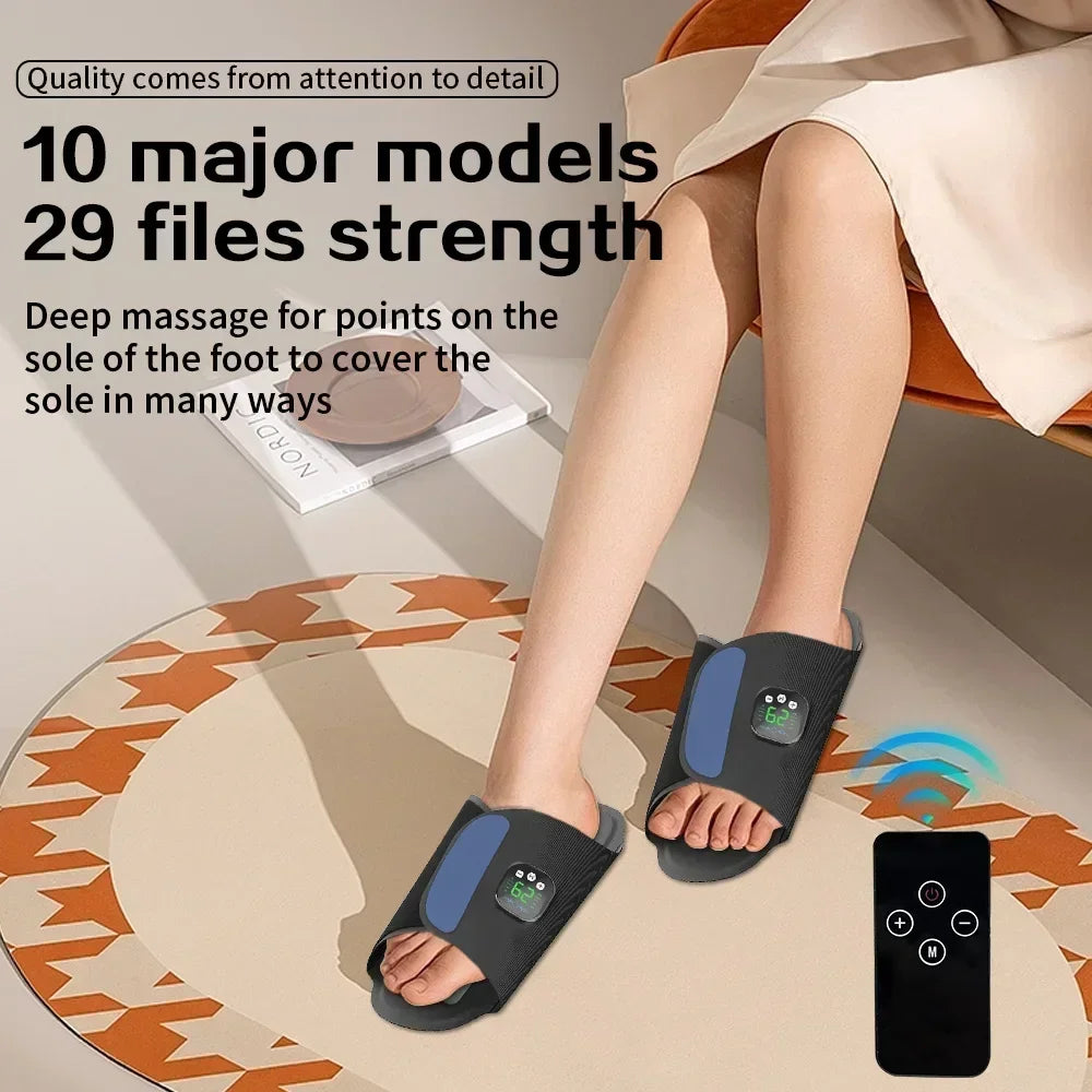 EMS Foot Massager Slippers with Remote Control | Electric Foot Stimulation Shoes, 10 Modes, 29 Intensity Levels, Muscle Relaxation Device