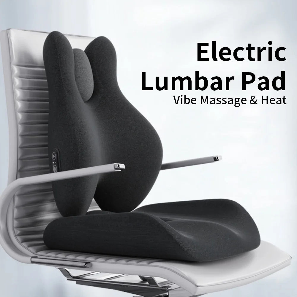 Lumbar Support Pillow for Office Chair | Memory Foam Back Support Cushion with Heat and Vibration | Car and Seat Support