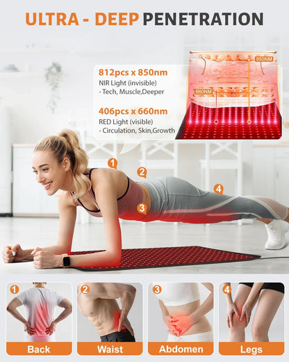 Infrared Red Light Therapy Pad 660nm 850nm 406 LEDs