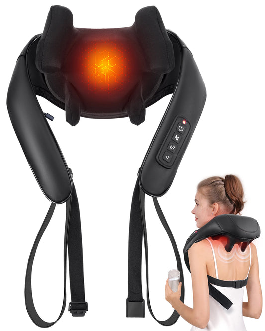 Wireless Neck & Shoulder Massager with Heat | 6D Deep Tissue, Hands-Free, Rechargeable