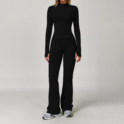 Seamless Yoga Set for Women | Long Sleeve Sports Bra and Leggings Workout Set with Breathable Stretch Fabric