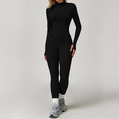 Seamless Yoga Set for Women | Long Sleeve Sports Bra and Leggings Workout Set with Breathable Stretch Fabric