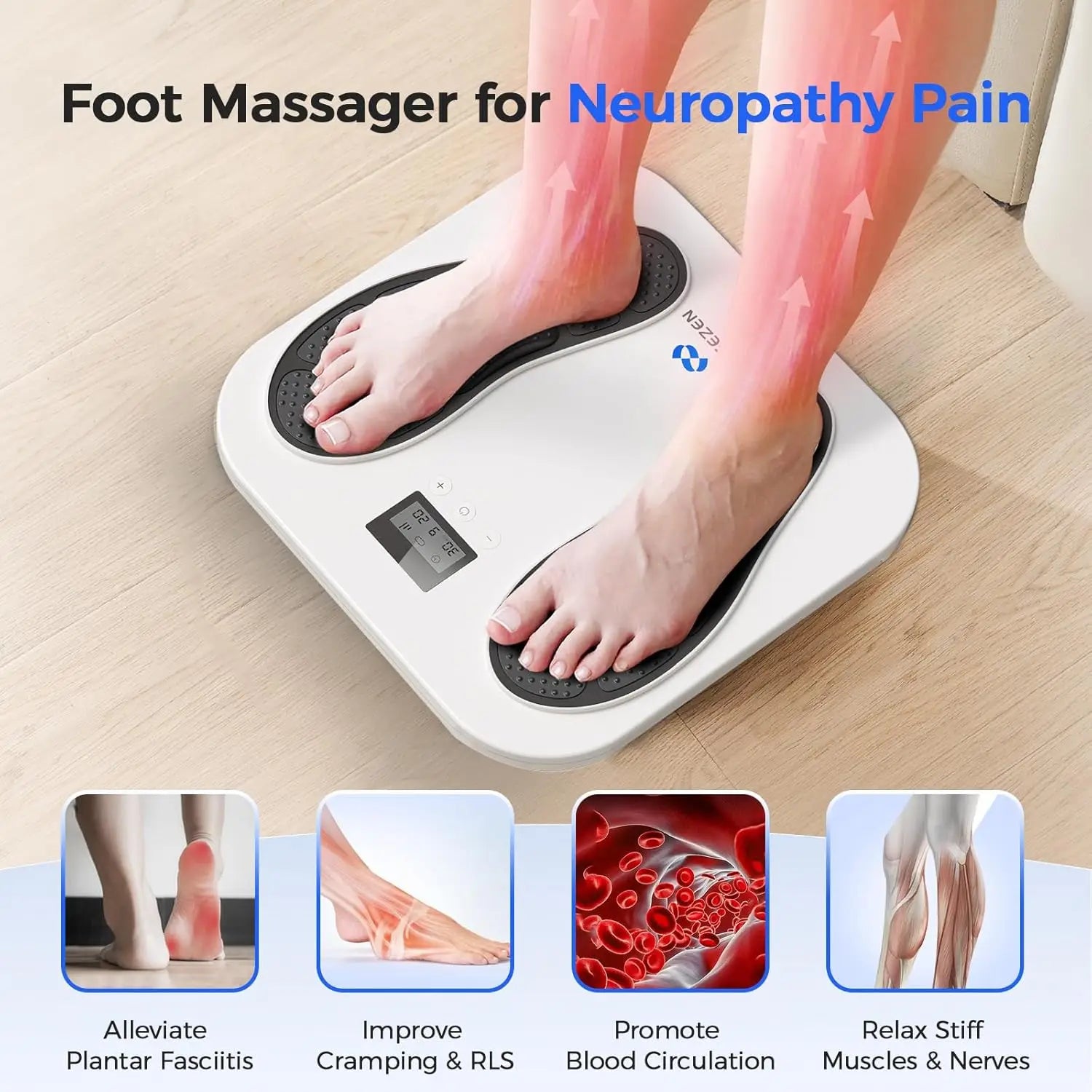 EMS Foot Massager for Neuropathy & Plantar Fasciitis | TENS Circulation Machine with 10 Modes & 20 Intensities