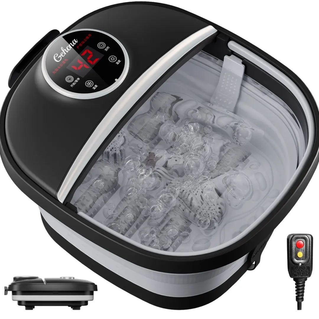 Foldable Foot-Spa Bath Massager – 96-116 °F Heat, Bubble & Spray Jets, 6 Manual Rollers, Red-Light Therapy, 10–60 min Timer