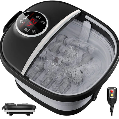Foldable Heated Foot Spa with Bubbles, Rollers & Red Light | Portable Foot Bath Massager with Temp Control 96–116°F | Fits Up to US Men’s 13