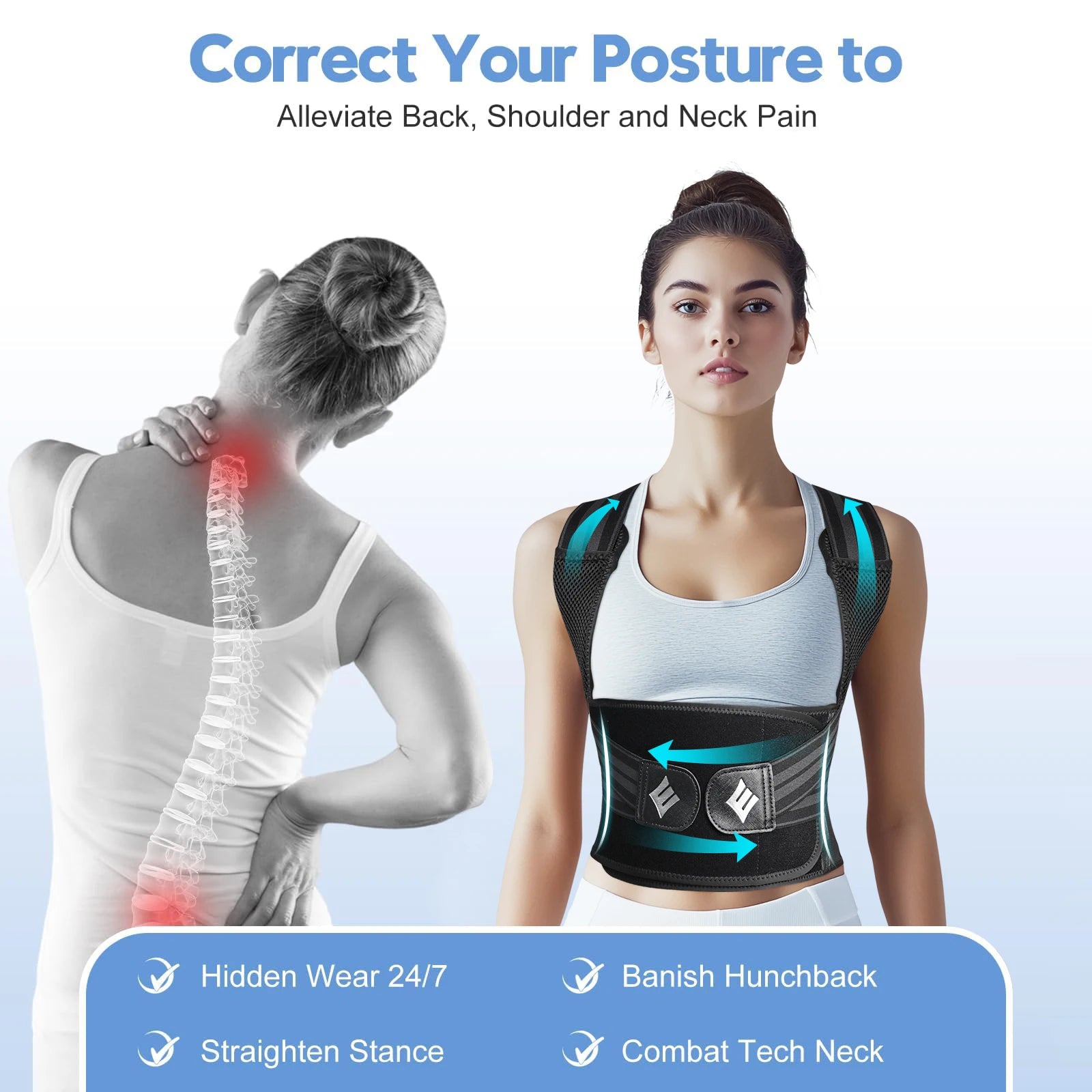 Adjustable Posture Corrector Back Brace for Pain Relief