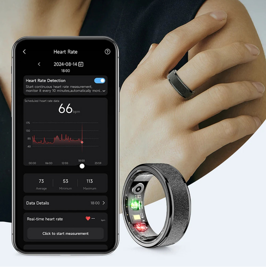 Smart Health Ring with Charging Case | Heart & Sleep Monitor | 5ATM Waterproof | Multi-Sport Modes Black