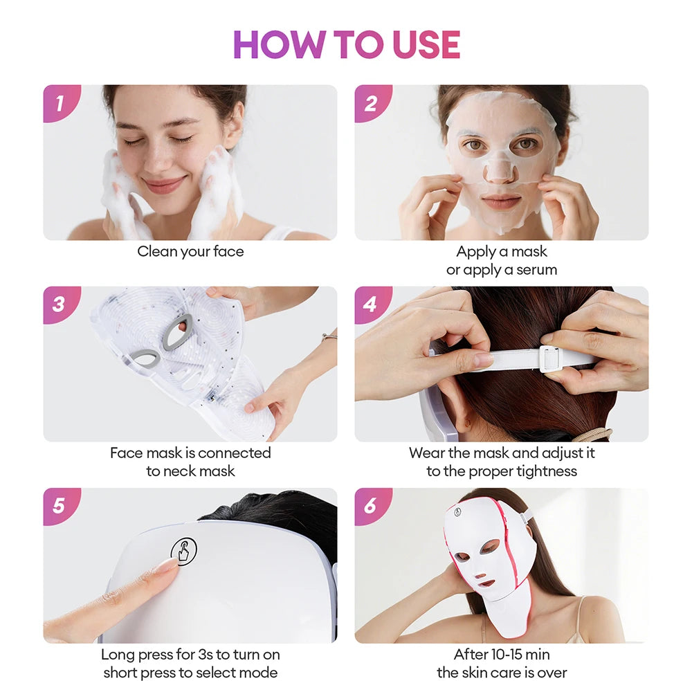 7-Color LED Facial Mask With Neck – Skin Rejuvenation