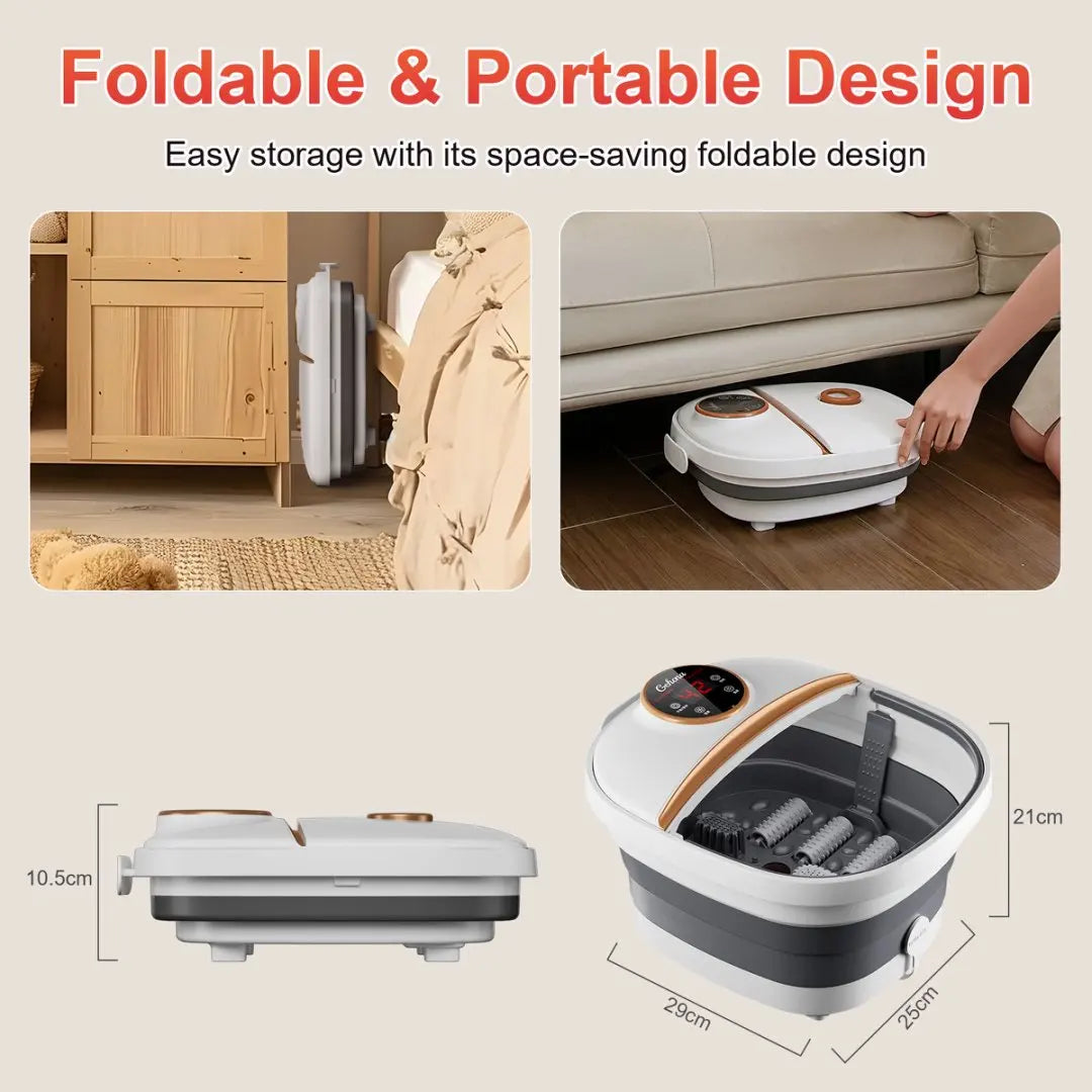 Foldable Foot-Spa Bath Massager – 96-116 °F Heat, Bubble & Spray Jets, 6 Manual Rollers, Red-Light Therapy, 10–60 min Timer