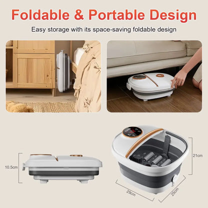 Foldable Heated Foot Spa with Bubbles, Rollers & Red Light | Portable Foot Bath Massager with Temp Control 96–116°F | Fits Up to US Men’s 13